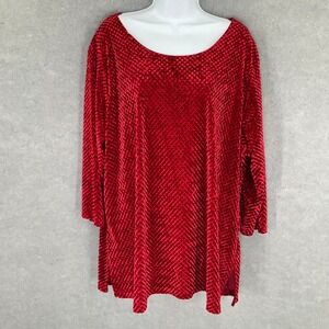 Notations Top Woman Red‎ Velvet 3/4 Sleeve Tunic Sz 3X Long Sleeve Party Holiday